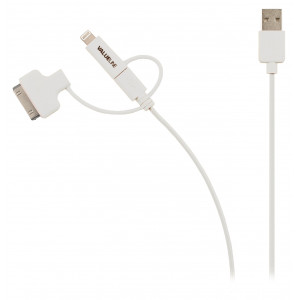 Synchronizační a nabíjecí kabel, zástrčka USB 2.0 A – zástrčka Micro B s přiloženým adaptérem Lightning a 30pinovým dokovacím adaptérem, 1,00 m, bílý