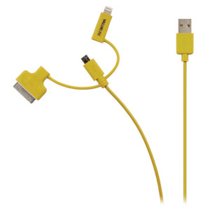 Synchronizační a nabíjecí kabel, zástrčka USB 2.0 A – zástrčka Micro B s přiloženým adaptérem Lightning a 30pinovým dokovacím adaptérem, 1,00 m, žlutý