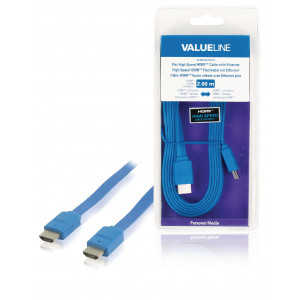 Plochý High Speed HDMI™ kabel s ethernetem a konektory HDMI™ – HDMI™, 2,00 m modrý