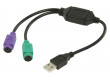Redukční kabel USB 2.0, zástrčka USB A - 2× zásuvka PS/2, 0,30 m, černý