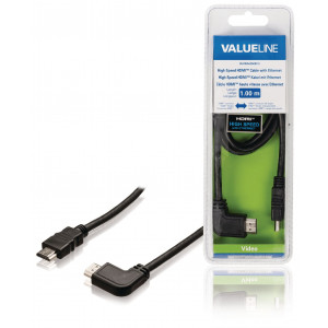 High Speed HDMI Kabel s Ethernetem HDMI Konektor - HDMI Konektor vänstervinklad, 1,00 m, černý