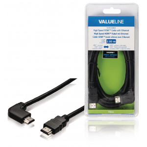 High Speed HDMI Kabel s Ethernetem HDMI Konektor - HDMI Konektor Úhlový, Pravý, 2,00 m, černý
