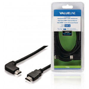 High Speed HDMI Kabel s Ethernetem HDMI Konektor - HDMI Konektor Úhlový, Pravý, 3,00 m, černý