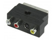 Přepínací AV adaptér SCART, zástrčka SCART – 3× zásuvka RCA + zásuvka S-Video, černý