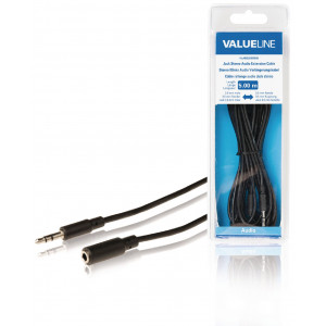 Prodlužovací stereo audio kabel s jackem, zástrčka 3,5 mm - zásuvka 3,5 mm, 5,00 m, černý