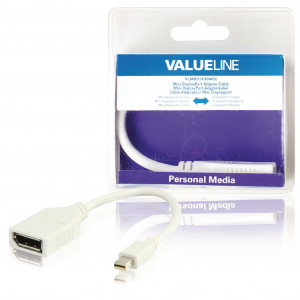 Redukční kabel mini DisplayPort, zástrčka mini DisplayPort - zásuvka DisplayPort, bílý, 0,20 m