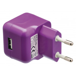 AC nabíječka, USB A zásuvka – AC síťová zástrčka, fialová