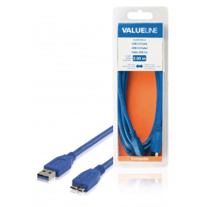 Kabel USB 3.0 Valueline, zástrčka A – zástrčka USB micro B 2,00 m, modrý