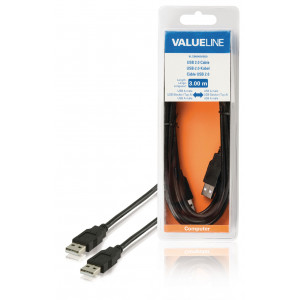 Kabel USB 2.0, zástrčka USB A – zástrčka USB A, 3,00 m, černý