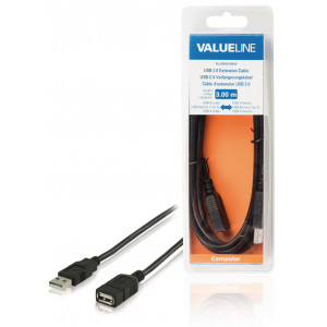 Prodlužovací kabel USB 2.0, zástrčka USB A – zásuvka USB A, 3,00 m, černý
