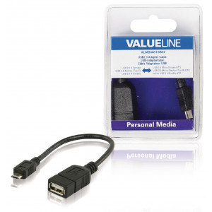 Redukční kabel USB, zásuvka USB 2.0 A - zástrčka USB 2.0 micro B OTG, černý, 0,20 m