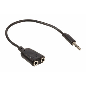 Rozbočovací stereo audio kabel s jackem, zástrčka 3,5 mm - 2× zásuvka 3,5 mm, 0,20 m, černý