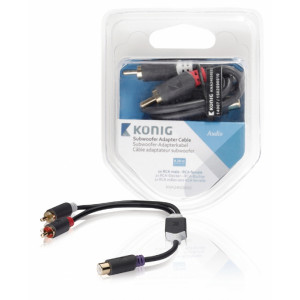 Audio kabel pro subwoofer, 2x RCA zástrčka – RCA zásuvka, 0,2 m, šedý