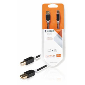 USB 2.0 kabel, zástrčka A – zástrčka B, 2 m, šedý