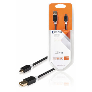 USB 2.0 kabel, zástrčka A – zástrčka Micro B, 3 m, šedý