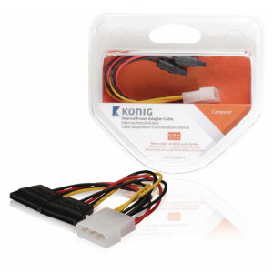 Interní napájecí kabel s adaptérem, Molex zástrčka – 2x SATA 15-pin zásuvka, 0,15 m, více barev