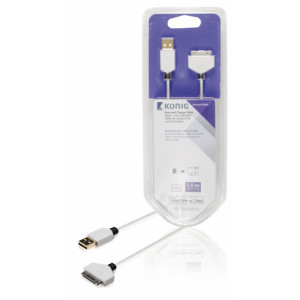 Synchronizační a nabíjecí kabel, 30-pin dokovací zástrčka – USB 2.0 A zástrčka, 1 m, bílý