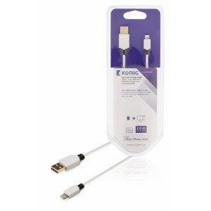 Synchronizační a nabíjecí kabel, 8-pin Lightning zástrčka – USB 2.0 A zástrčka, 2 m, bílý