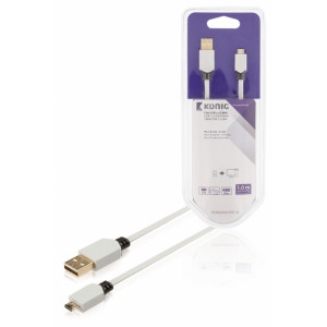 USB 2.0 plochý kabel, zástrčka A – zástrčka Micro B, 1 m, bílý
