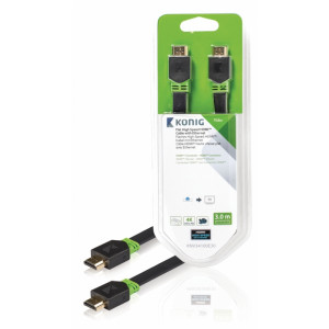 Plochý vysokorychlostní HDMI™ kabel, Ethernet HDMI™ konektor – HDMI™ konektor, 3 m, šedý