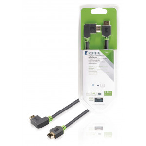 Vysokorychlostní HDMI™ kabel, Ethernet HDMI™ konektor – HDMI™ konektor úhlový pravý, 2 m, šedý