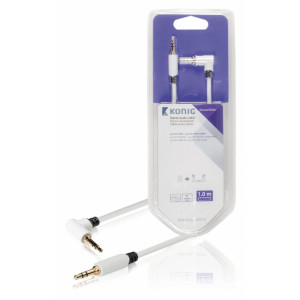 Stereofonní audio kabel, 3,5mm zástrčka – zástrčka úhlová, 1 m, bílý