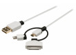 Synchronizační a nabíjecí kabel, USB Micro B zástrčka – A zástrčka + 8-pin Lightning a 30-pin dokovací adaptér se zástrčkou, 1 m, bílý