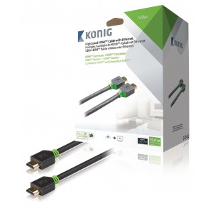 Vysokorychlostní HDMI™ kabel, Ethernet HDMI™ konektor – HDMI™ konektor, 15 m, šedý