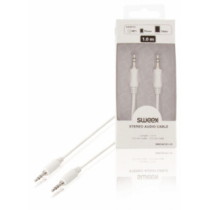 Stereofonní audio kabel, 3,5mm zástrčka – zástrčka, 1 m, bílý