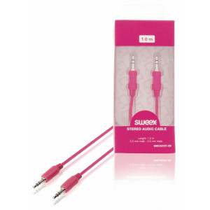 Stereofonní audio kabel, 3,5mm zástrčka – zástrčka, 1 m, růžový