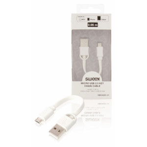 Kabel micro USB 2.0 na klíče, zástrčka USB A – zástrčka micro USB B, 0,1 m, bílý