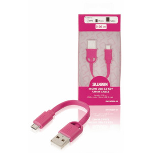 Kabel micro USB 2.0 na klíče, zástrčka USB A – zástrčka micro USB B, 0,1 m, růžový