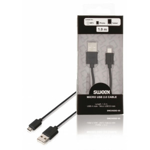 Kabel micro USB 2.0, zástrčka USB A – zástrčka micro USB B, 1 m, černý