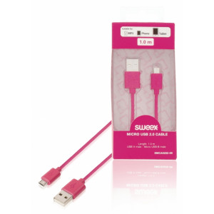 Kabel micro USB 2.0, zástrčka USB A – zástrčka micro USB B, 1 m, růžový