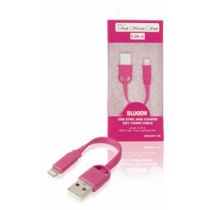 Synchronizační a nabíjecí kabel USB na klíče, zástrčka USB A – 8-pin zástrčka Lightning, 0,1 m, růžový