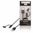 Synchronizační a nabíjecí kabel 2 v 1, zástrčka USB 2.0 A – zástrčka Micro B + adaptér Lightning, 1 m, černý