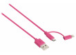 Synchronizační a nabíjecí kabel 2 v 1, zástrčka USB 2.0 A – zástrčka Micro B + adaptér Lightning, 1 m, růžový