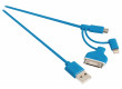 Synchronizační a nabíjecí kabel 3 v 1, zástrčka USB 2.0 A – zástrčka Micro B + adaptér Lightning + 30-pin dokovací adaptér, 1 m, modrý