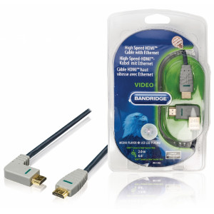 Kabel High Speed HDMI s ethernetem, konektor HDMI - konektor HDMI (úhlový levý), 2,0 m, modrý