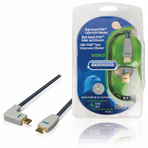 Kabel High Speed HDMI s ethernetem, konektor HDMI - konektor HDMI (úhlový levý), 5,0 m, modrý