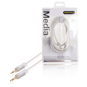 Vysoce výkonný propojovací audio kabel 3,5 mm, zástrčka 3,5 mm - zástrčka 3,5 mm, 5,00 m, bílý