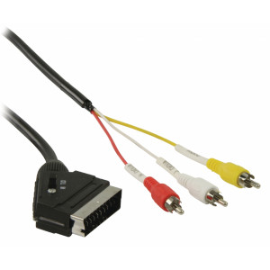 Přepínací kabel SCART – RCA, zástrčka SCART – 3× zástrčka RCA, 2,00 m, černý