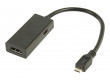MHL redukční kabel, 5-pin zástrčka USB micro B - výstup HDMI + zásuvka USB micro B, 0,20 m, černý