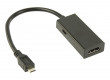 MHL redukční kabel, 5-pin zástrčka USB micro B - výstup HDMI + zásuvka USB micro B, 0,20 m, černý