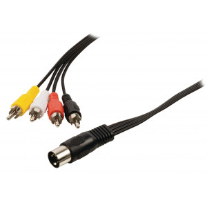 Redukční audio kabel DIN, 5pin zástrčka DIN - 4× zástrčka RCA, 1,00 m, černý