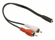 Redukční stereo audio kabel s jackem, 2× zástrčka RCA - zásuvka 3,5 mm, 0,20 m, černý