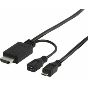 MHL kabel, 5-pin zástrčka USB micro B - konektor HDMI + zásuvka USB micro B, 1,00 m, černý