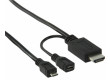 MHL kabel, 5-pin zástrčka USB micro B - konektor HDMI + zásuvka USB micro B, 1,00 m, černý