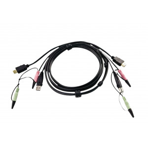 Kabel KVM 1x USB / 2x 3.5mm Zástrčka / HDMI - 1x USB / 2x 3.5mm Zástrčka / HDMI 2.0 m Šedá