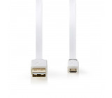 Plochý Kabel USB 2.0 | A Zástrčka - Micro B Zástrčka | 1 m | Bílá barva